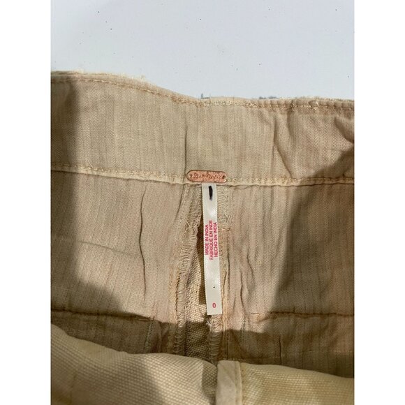 Free People Beige Cotton High-Waisted Pleated Shorts With Button Womens Size 0 - Picture 9 of 14